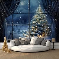 Christmas Window View Hanging Tapestry Wall Art Xmas Large Tapestry Mural Decor Photograph Backdrop Blanket Curtain Home Bedroom Living Room Decoration miniinthebox - thumbnail