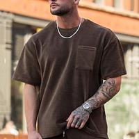 Men's T shirt Tee Corduroy Shirt Tee Short Sleeve Shirt Tee Top Plain Crew Neck Street Vacation Short Sleeve Front Pocket Clothing Apparel Fashion Designer Basic Lightinthebox