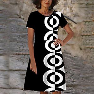 Women's T Shirt Dress Tee Dress Knee Length Dress Black Short Sleeve Geometric Print Spring Summer Round Neck Casual Holiday 2021 S M L XL XXL 3XL Lightinthebox