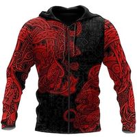 Men's Full Zip Hoodie Jacket Red Hooded Graphic Prints Zipper Print Sports  Outdoor Daily Sports 3D Print Streetwear Designer Casual Spring   Fall Clothing Apparel Viking Hoodies Sweatshirts  Long miniinthebox - thumbnail