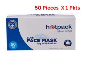 Hotpack 3 Ply Blue Face Mask With Ear Loop - 50 Pieces X 1 Packet - FM3