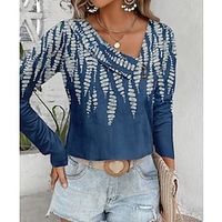 Women's Shirt Blouse Floral Casual Holiday Lantern Sleeve Blue Fuchsia Brown Print Button Long Sleeve Fashion Standing Collar Regular Fit Spring   Fall Lightinthebox - thumbnail