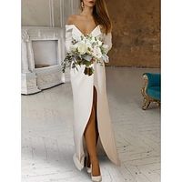 Bridal Shower Little White Dresses Casual Wedding Dresses Sheath  Column Off Shoulder Long Sleeve Sweep  Brush Train Stretch Fabric Bridal Gowns With Split Front 2023 Summer Wedding Party, Women's Lightinthebox - thumbnail