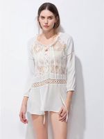 Sexy Lace Patchwork Hollow Lace-up Blouse For Women