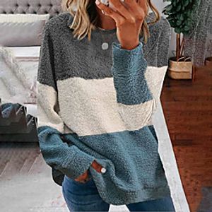 Women's Warm Breathable Loungewear Top Home Daily Date Vacation Basic Stripe Polyester Simple Fashion Hoodie Fall Winter Crew Neck Long Sleeve  Gift Lightinthebox