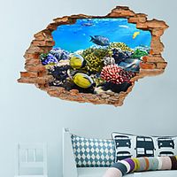 3D Broken Wall Sea Turtle Sea World Stereo Bedroom Living Room Background Decoration Can Be Removed Wall Stickers miniinthebox - thumbnail