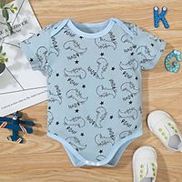 Baby Boys' Basic Letter Animal Print Short Sleeves Romper Blue miniinthebox - thumbnail