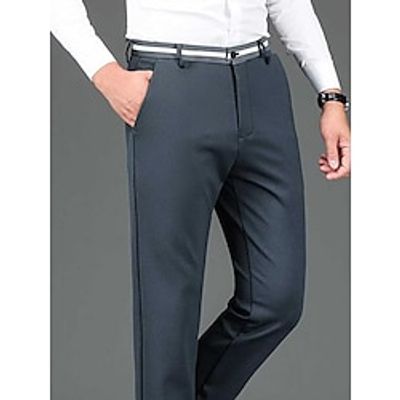 Men's Dress Pants Trousers Suit Pants Pocket Plain Comfort Breathable Outdoor Daily Going out Fashion Casual Black Dusty Blue miniinthebox