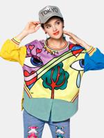 Abstract Print Patchwork Split Irregular Sweatshit - thumbnail