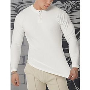 Men's T shirt Tee Henley Shirt Ribbed Knit tee Tee Top Long Sleeve Shirt Plain Henley Street Vacation Long Sleeve Clothing Apparel Designer Basic Muscle Lightinthebox