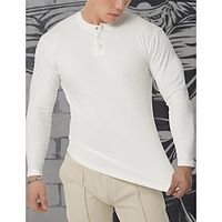 Men's T shirt Tee Henley Shirt Ribbed Knit tee Tee Top Long Sleeve Shirt Plain Henley Street Vacation Long Sleeve Clothing Apparel Designer Basic Muscle Lightinthebox - thumbnail