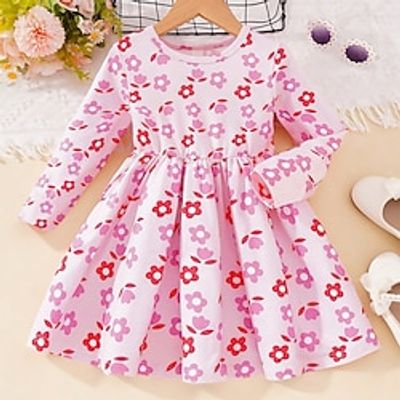 Girls' 3D Floral Dress Long Sleeve 3D Print Fall Winter Sports  Outdoor Daily Holiday Cute Casual Beautiful Kids 3-12 Years Casual Dress A Line Dress Above Knee Polyester Regular Fit Lightinthebox