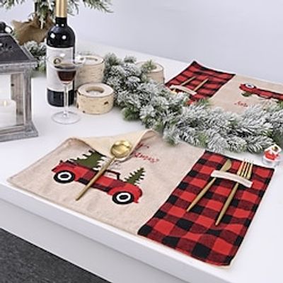 Christmas Placemat Non Slip Heat Resistant Plaid Cartoon Car Table Mat Desktop Decoration Lightinthebox