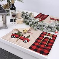 Christmas Placemat Non Slip Heat Resistant Plaid Cartoon Car Table Mat Desktop Decoration Lightinthebox - thumbnail