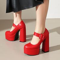 Women's Heels Mary Jane Party Club Buckle Chunky Heel Round Toe Fashion Microbial Leather Ankle Strap Black White Red Lightinthebox