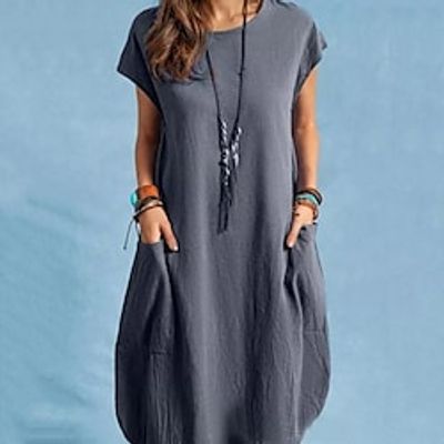 Women's Shift Dress Knee Length Dress White Black Blue Gray Navy Blue Short Sleeve Pure Color Pocket Spring Summer Round Neck Casual Classic 2022 S M L XL XXL 3XL Lightinthebox Women's Shift Dress Knee Length Dress White Black Blue Gray Navy Blue Short Sleeve Pure Color Pocket Spring Summer Round Neck Casual Classic 2022 S M L XL XXL 3XL Lightinthebox