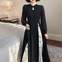 Women's Sheath Dress Midi Dress Black Long Sleeve Floral Split Button Print Spring Summer Mandarin Collar Elegant Traditional Chinoiserie 2022 S M L miniinthebox - thumbnail