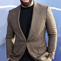 Men's Blazer Business Cocktail Party Wedding Party Fashion Casual Spring   Fall Polyester Plaid  Check Button Pocket Casual  Daily Single Breasted Blazer Brown Lightinthebox - thumbnail