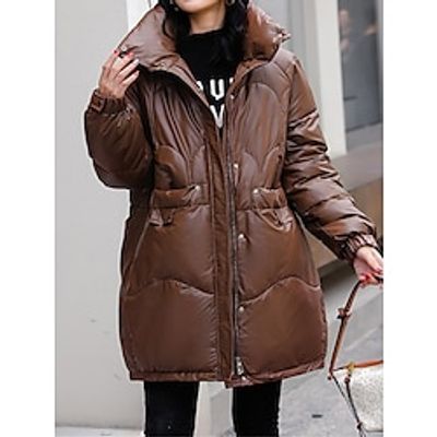 Women's Parka Warm Breathable Outdoor Street Daily Wear Going out Zipper Pocket Zipper Stand Collar Fashion Modern Casual Street Style Solid Color Regular Fit Outerwear Long Sleeve Fall Winter Black Lightinthebox