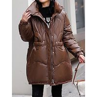 Women's Parka Warm Breathable Outdoor Street Daily Wear Going out Zipper Pocket Zipper Stand Collar Fashion Modern Casual Street Style Solid Color Regular Fit Outerwear Long Sleeve Fall Winter Black Lightinthebox - thumbnail