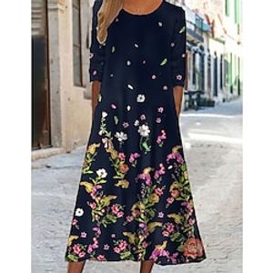 Women's Casual Dress Midi Dress Green Wine Dark Green Long Sleeve Graphic Print Winter Fall Spring Crew Neck Fashion Daily Weekend 2022 S M L XL XXL 3XL Lightinthebox