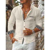 Men's Shirt Linen Shirt Guayabera Shirt Button Up Shirt Summer Shirt Beach Shirt Black Orange Beige Long Sleeve Plain Collar Spring Summer Casual Daily Clothing Apparel Lightinthebox