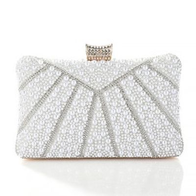 Women's Clutch Evening Bag Wristlet Polyester Party Christmas Holiday Rhinestone Pearls Crystals Large Capacity Durable Solid Color White miniinthebox