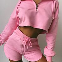 Women's 2 Piece Tracksuit Sweatsuit Casual Athleisure 2pcs Summer Long Sleeve Moisture Wicking Breathable Soft Fitness Gym Workout Running Jogging Training Sportswear Solid Colored Hoodie Black Blue Lightinthebox - thumbnail
