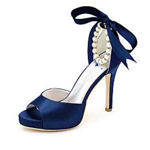 Women's Wedding Shoes Stiletto Heel Open Toe Satin Imitation Pearl Ribbon Tie Solid Colored White Black Purple Lightinthebox
