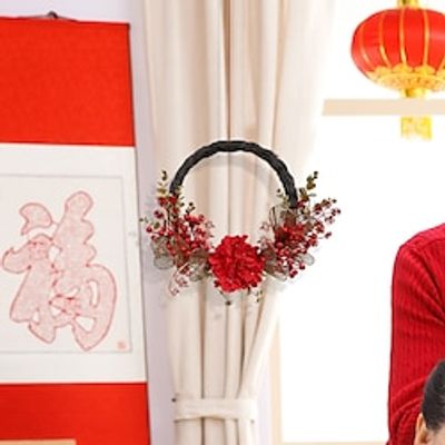 New Year Spring Wreath Festival Embroidered Ball Berry Festive Holiday Hanging Wreath Suitable For Decorating Homes Restaurants Parties Handmade DIY Etc Lightinthebox