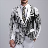 Skeleton Abstract Gothic Men's Coat Blazer Work Wear to work Going out Fall  Winter Turndown Long Sleeve Black White khaki S M L Polyester Weaving Jacket miniinthebox - thumbnail
