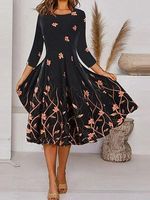 Fashion Print Crew Neck 3/4 Sleeve Dress - thumbnail