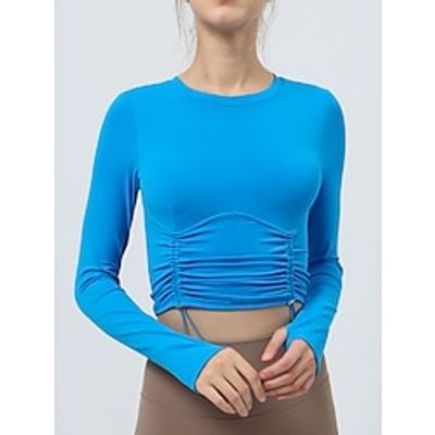 Women's Running T-Shirt Solid Color Drawstring Thumbhole Removable Pad Pink Blue Red  White Yoga Fitness Crew Neck High Elasticity Spring   Fall Lightinthebox