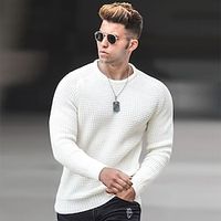 Men's Sweater Pullover Sweater Jumper Ribbed Knit Cropped Knitted Solid Color Crew Neck Basic Stylish Outdoor Daily Clothing Apparel Winter Fall Green Blue S M L miniinthebox - thumbnail