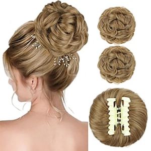 2PCS Messy Bun Hair Piece Claw Clip Messy Bun Hair Piece Curly Wavy Faux Hair Bun Tousled Updo Hair Extensions Scrunchie Chignon Buns Hair pieces for Women Lightinthebox
