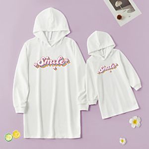 Mommy and Me Dresses Star Letter Print White Long Sleeve Above Knee Daily Matching Outfits Lightinthebox
