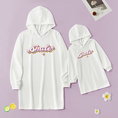 Mommy and Me Dresses Star Letter Print White Long Sleeve Above Knee Daily Matching Outfits Lightinthebox