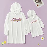 Mommy and Me Dresses Star Letter Print White Long Sleeve Above Knee Daily Matching Outfits Lightinthebox - thumbnail