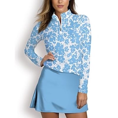 Women's Golf Polo Shirt Yellow Pink Blue Long Sleeve Sun Protection Top Floral Ladies Golf Attire Clothes Outfits Wear Apparel miniinthebox