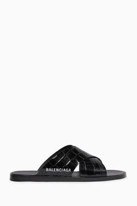 Crocodile-Embossed Leather Slides