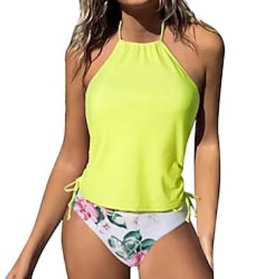 Women's Swimwear Tankini 2 Piece Swimsuit Print Floral Yellow Scoop Neck Bathing Suits New Casual Vacation Vintage Lightinthebox Women's Swimwear Tankini 2 Piece Swimsuit Print Floral Yellow Scoop Neck Bathing Suits New Casual Vacation Vintage Lightinthebox