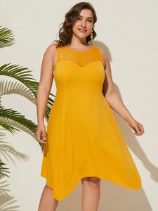 YOINS Plus Size Round Neck Lace Sleeveless Midi Dress