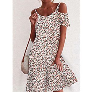 Women's A Line Dress Knee Length Dress White Blue Blushing Pink Short Sleeve Print Spring Summer cold shoulder Elegant 2021 S M L XL XXL 3XL 4XL 5XL Lightinthebox