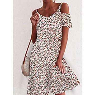 Women's A Line Dress Knee Length Dress White Blue Blushing Pink Short Sleeve Print Spring Summer cold shoulder Elegant 2021 S M L XL XXL 3XL 4XL 5XL Lightinthebox