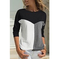 Women's T shirt Tee Black Color Block Print Long Sleeve Daily Weekend Basic Round Neck Regular Painting S Lightinthebox - thumbnail