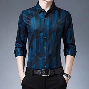 Men's Shirt non-printing Striped Vintage Print Long Sleeve Home Tops Vintage Classic Blue Gray Red Lightinthebox