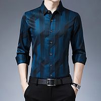 Men's Shirt non-printing Striped Vintage Print Long Sleeve Home Tops Vintage Classic Blue Gray Red Lightinthebox - thumbnail
