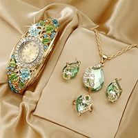 Women's Watch Baroque Flower Rhinestone Quartz Cuff Bangle Watch Oval Pointer Analog Wrist Watch  4pcs Jewelry Set Gift For Mom Her Lightinthebox - thumbnail