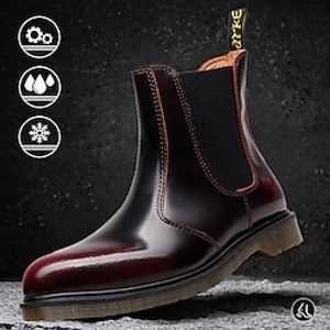Men's Women Boots Chelsea Boots Walking Casual British Daily Party  Evening Cowhide Warm Height Increasing Mid-Calf Boots Loafer Black Burgundy Color Block Fall Winter Lightinthebox