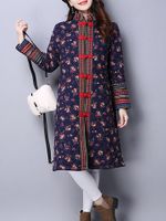 Chinese Style Printed Button Fly Coats